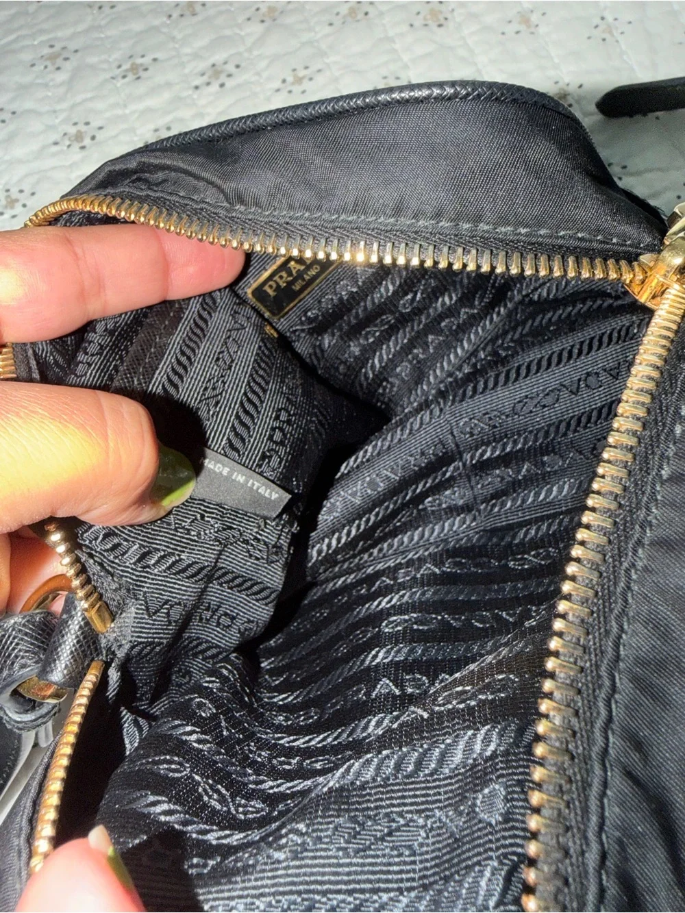 Authentic Prada Mini Nylon Vela Saffiano Double Zip  CrossBody Bag